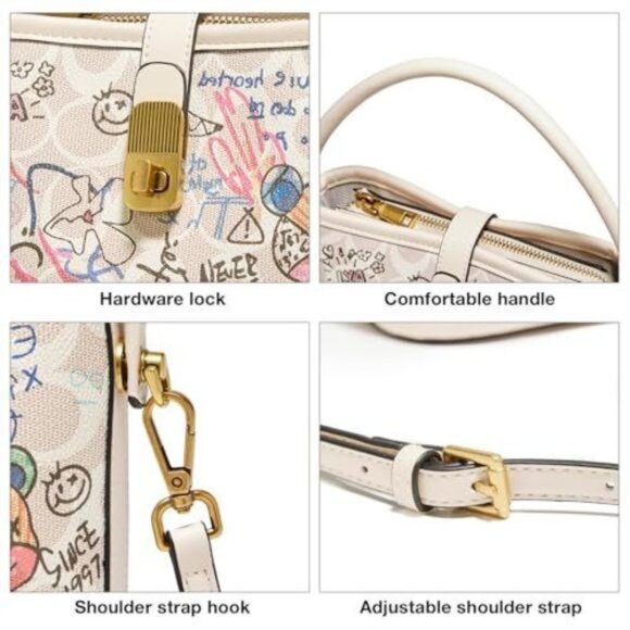 FOXLOVER Coated Canvas Small Bucket Crossbody/Shoulder Bag Purse Graffiti-NWT - Picture 7 of 7